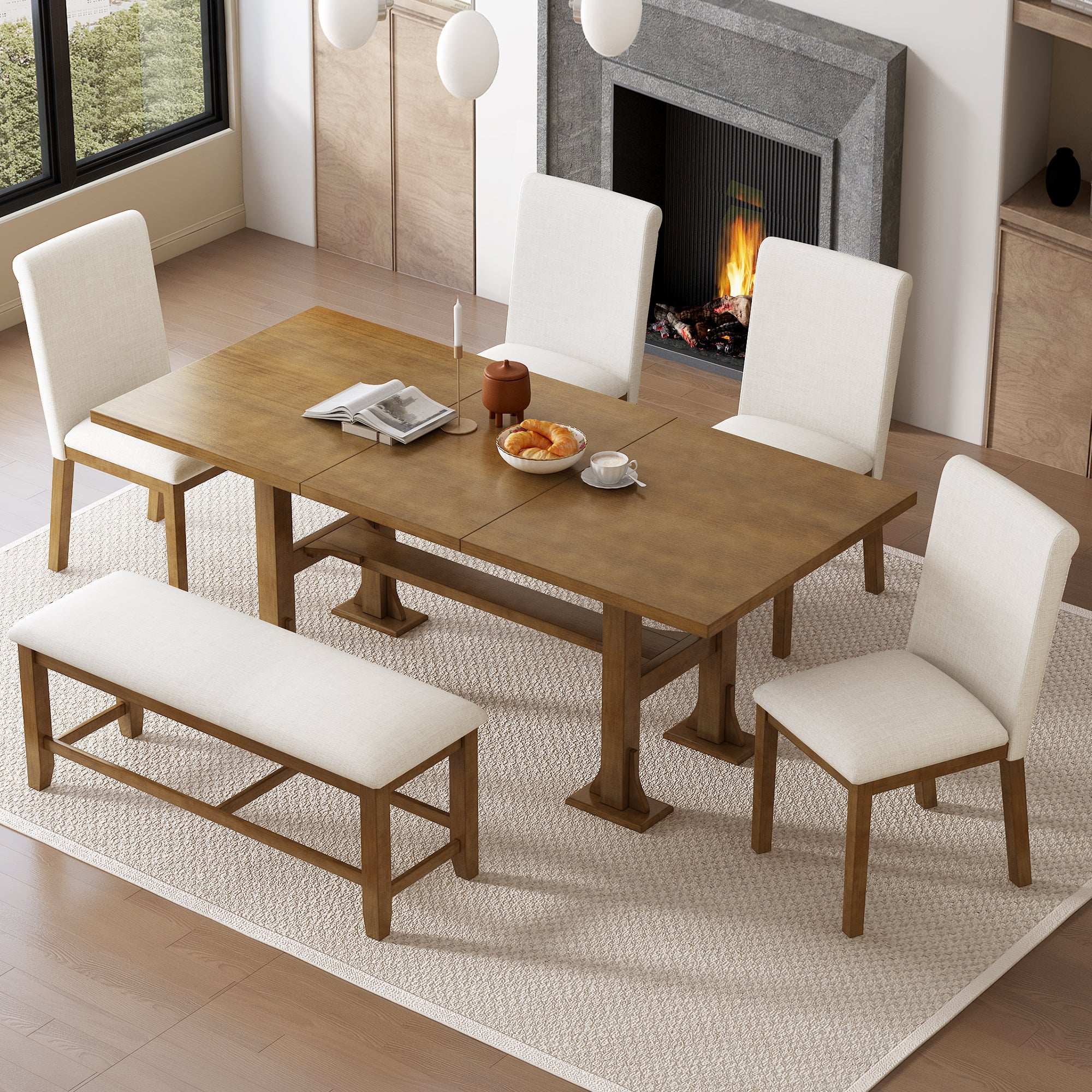 76" Farmhouse Dining Table Set - 6 Piece