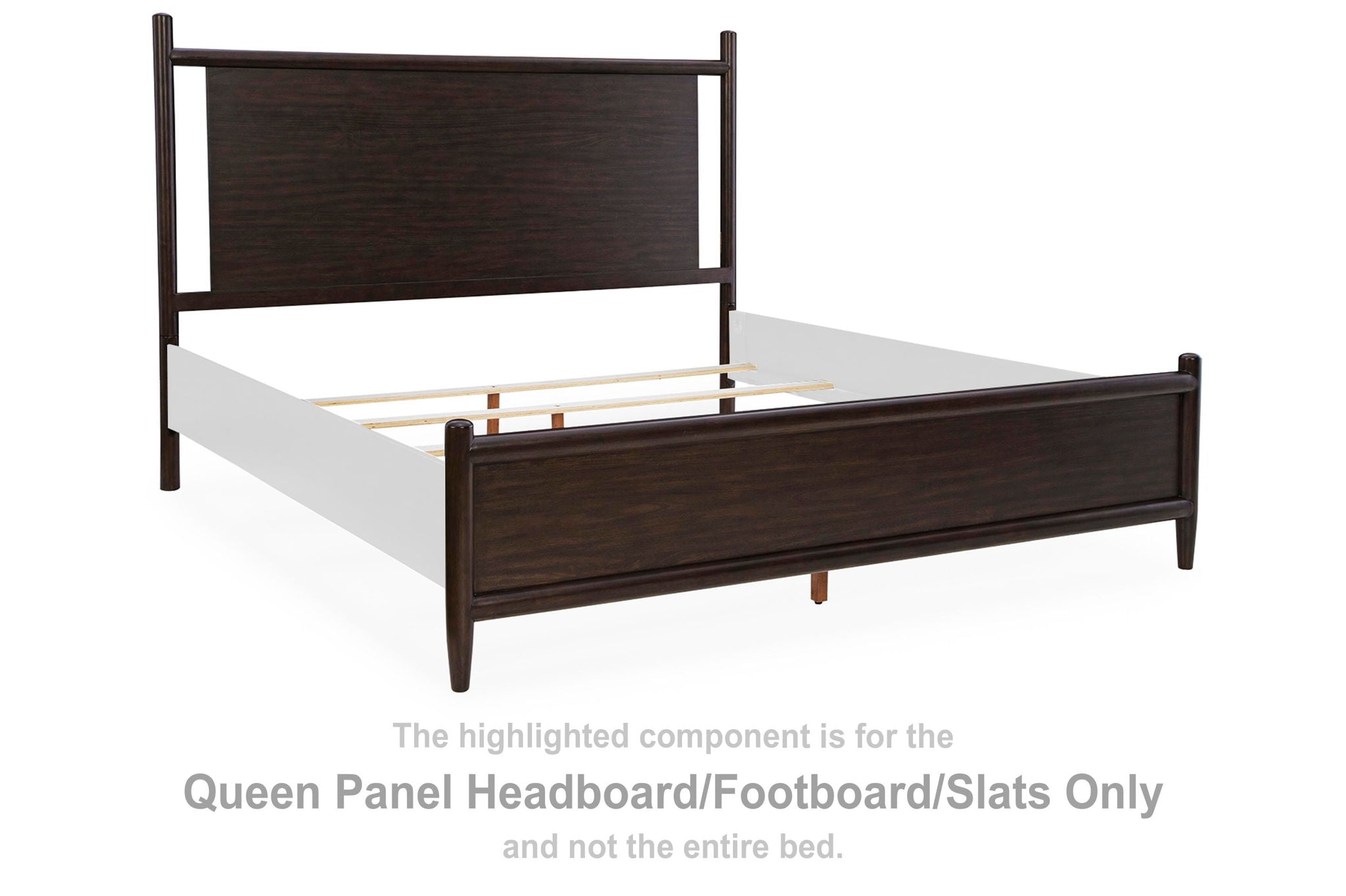 Queen panel headboard and footboard set with slats, merlot wood bed frame