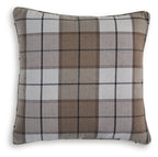 Plaid throw pillow cover in dark brown, gray, and cream with black check lines