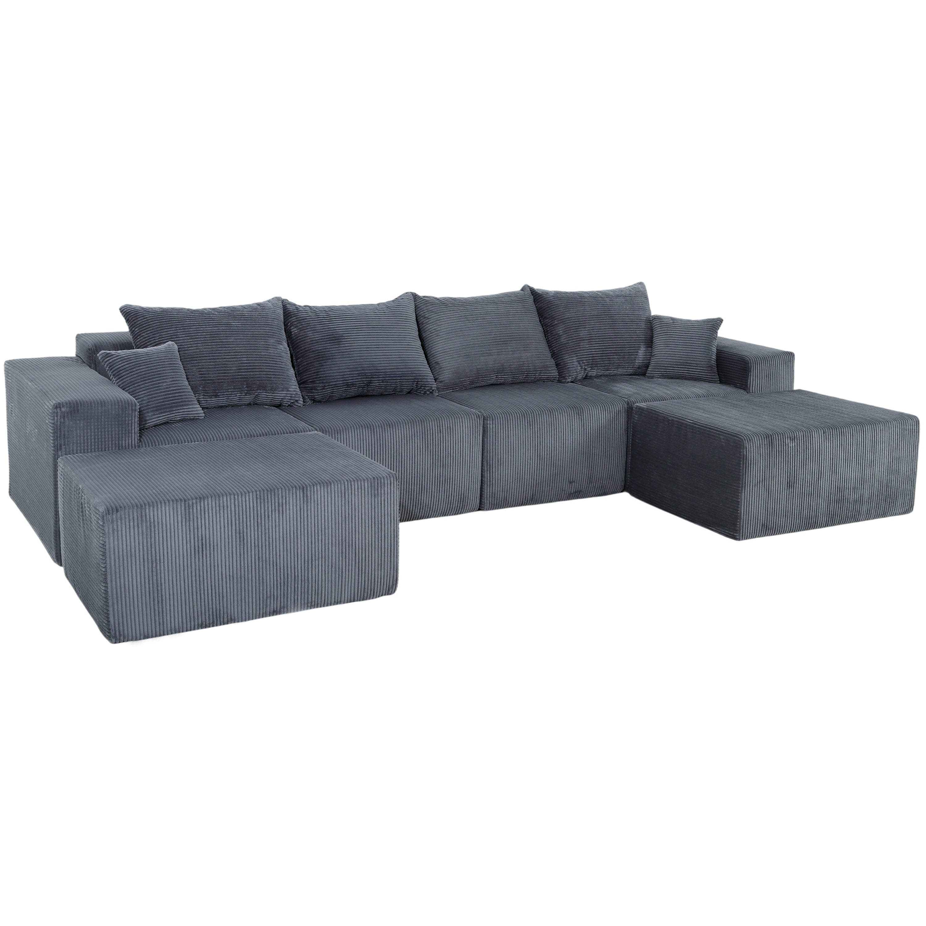 Modern Gray Corduroy U-Shaped Modular Sectional Sofa