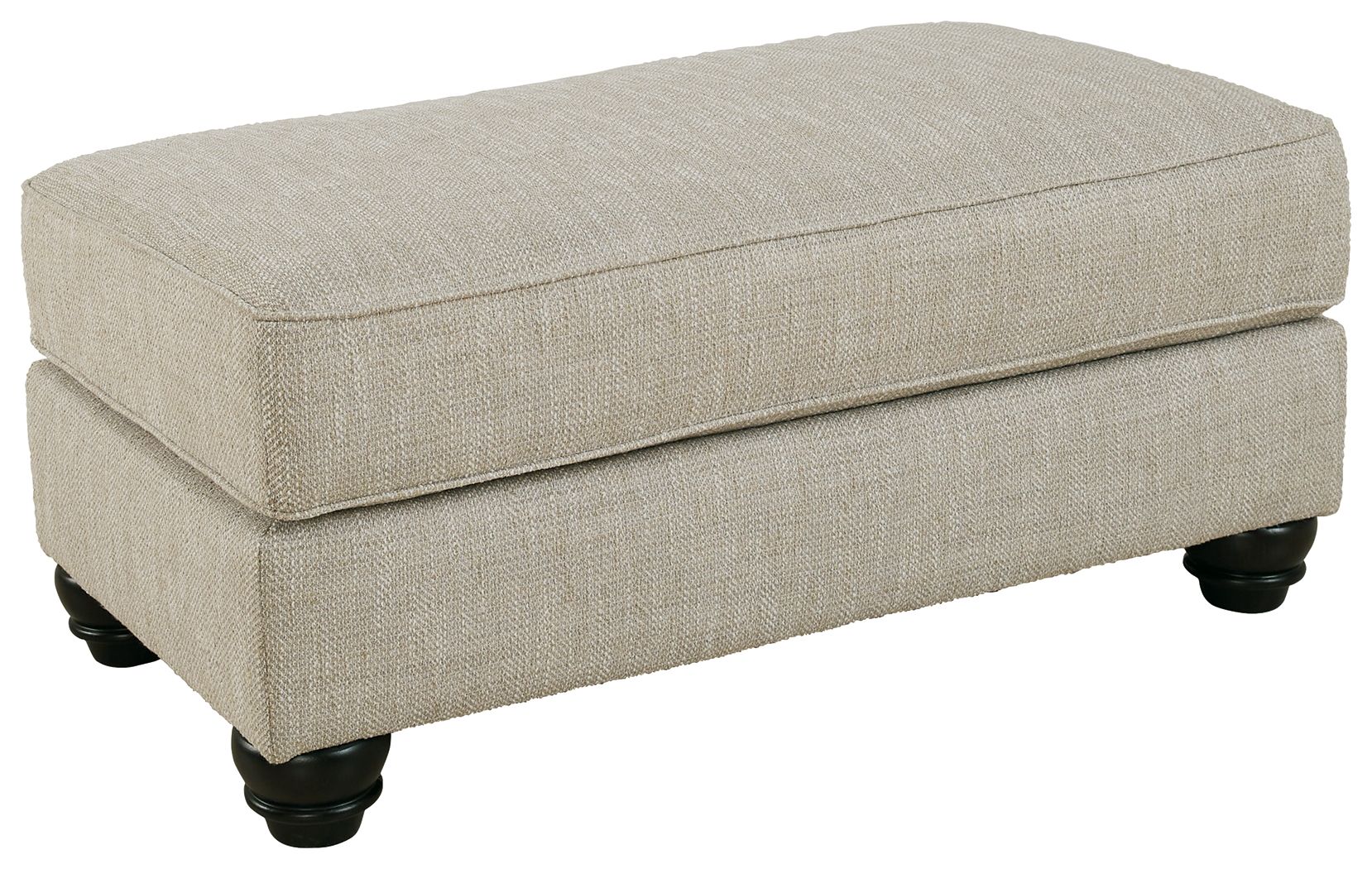 Asanti ottoman: fog beige upholstered padded seat with dark legs