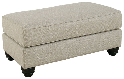 Asanti ottoman: fog beige upholstered padded seat with dark legs