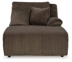 Chocolate ribbed press-back chaise with two front pillows and thick padded seat