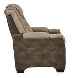Sand recliner with adjustable headrest and extended footrest, suede-look upholstery
