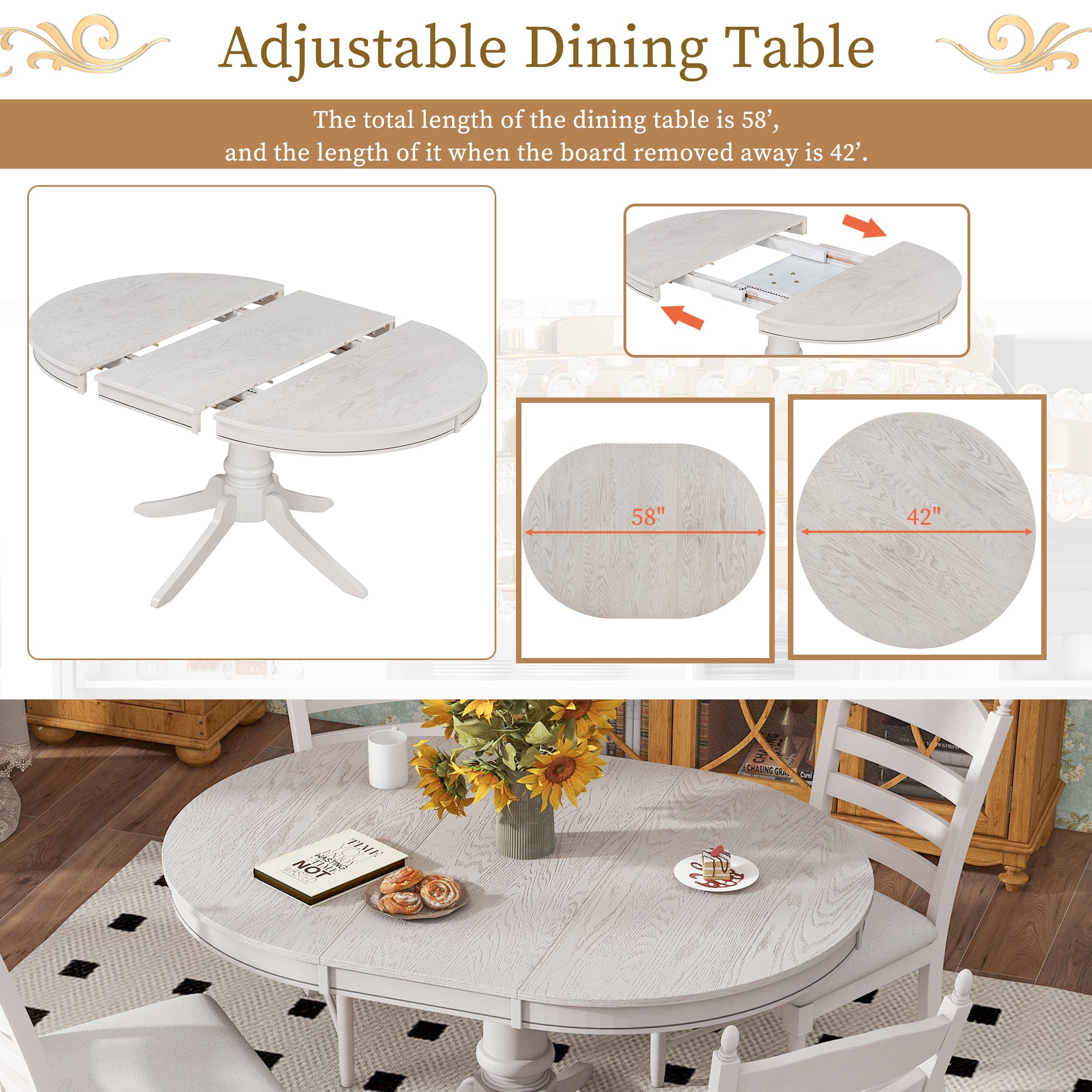 5-Pc Retro Extendable Dining Set, Antique White