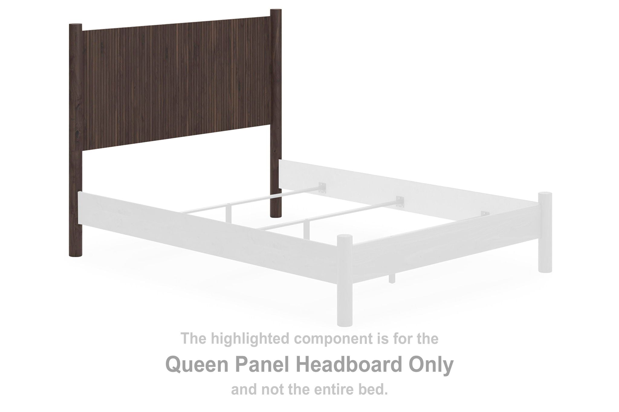 Brown panel headboard with vertical slats and flat top rail
