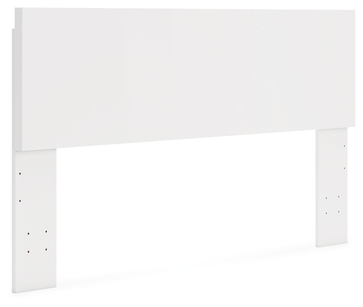 Light gray-white panel headboard with side posts and small nailhead accents