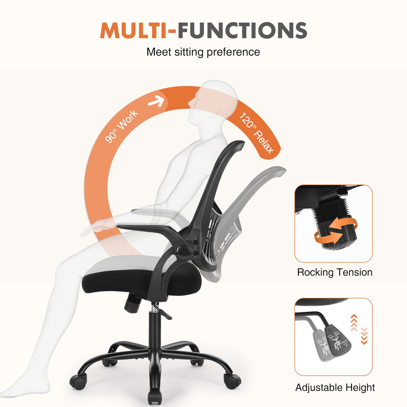 Ergonomic Mesh Office Chair - Adjustable Swivel with Lumbar Support