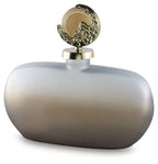 Decorative jar with frosted round body and ornate gold-tone hinged lid