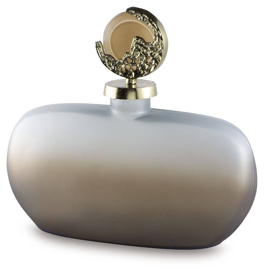 Decorative jar with frosted round body and ornate gold-tone hinged lid