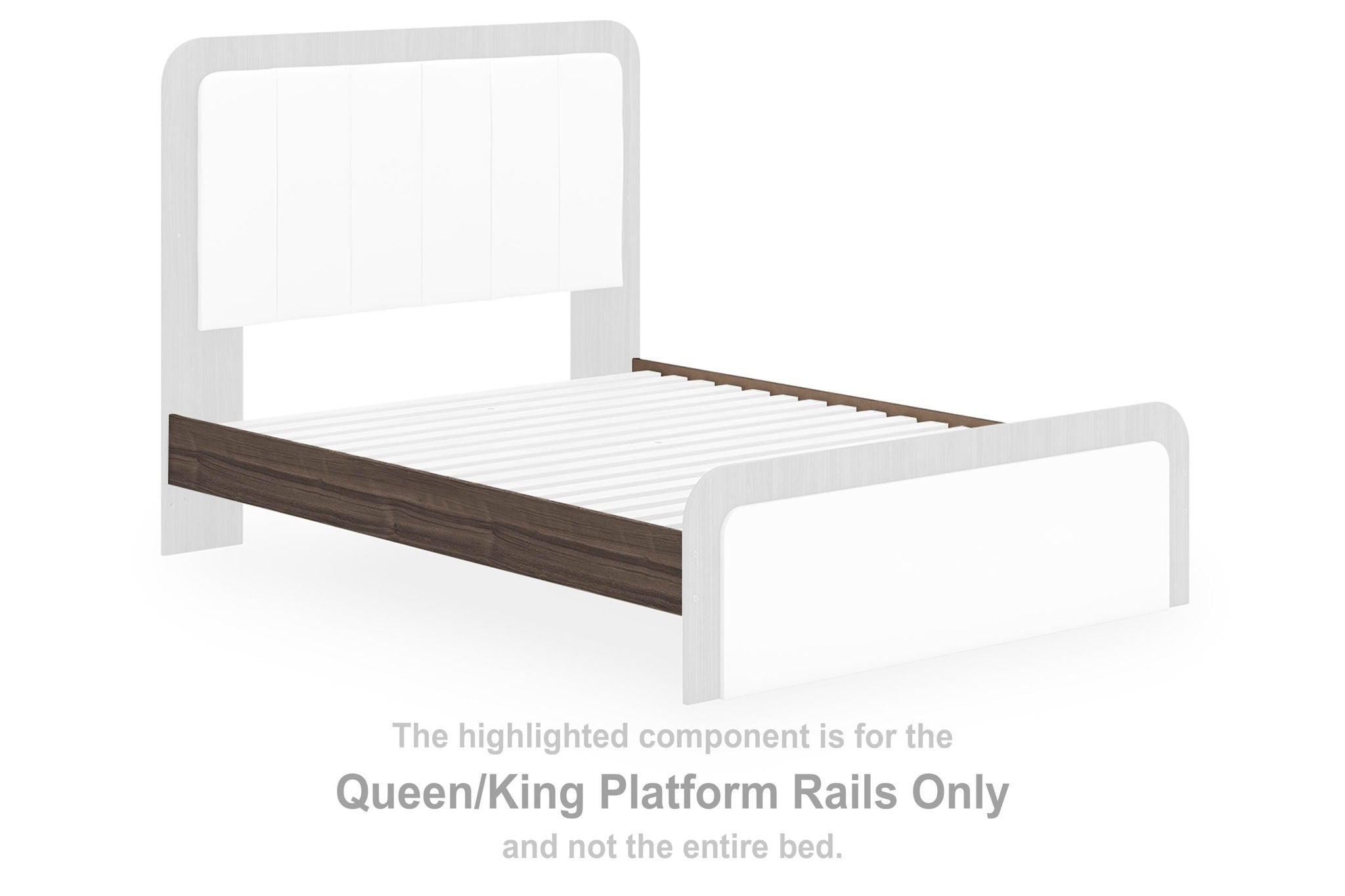 Queen/King platform bed rails, brown wood with raised edge trim