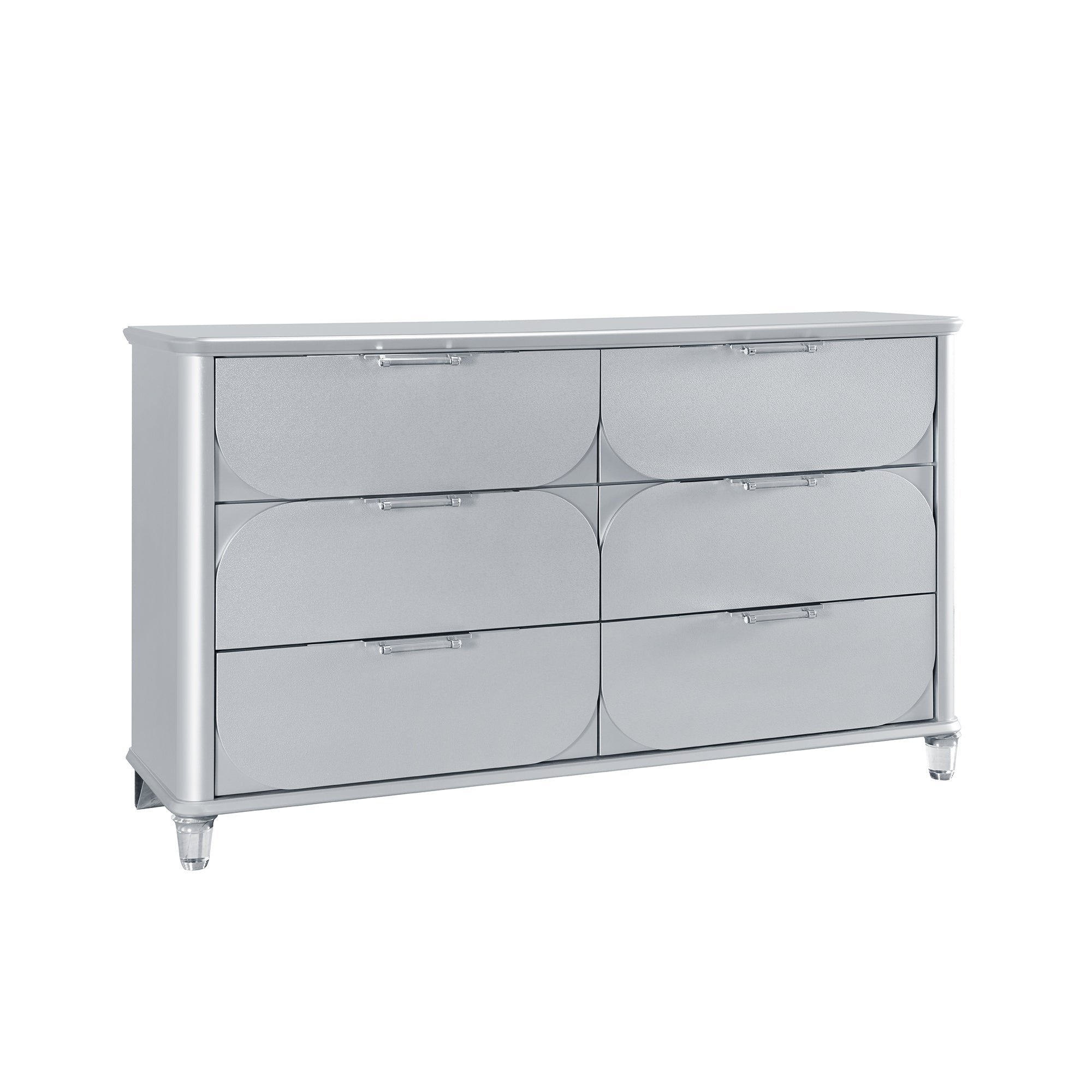 Laura Silver Dresser: Elegant, Spacious, Acrylic Legs, Rubber Wood