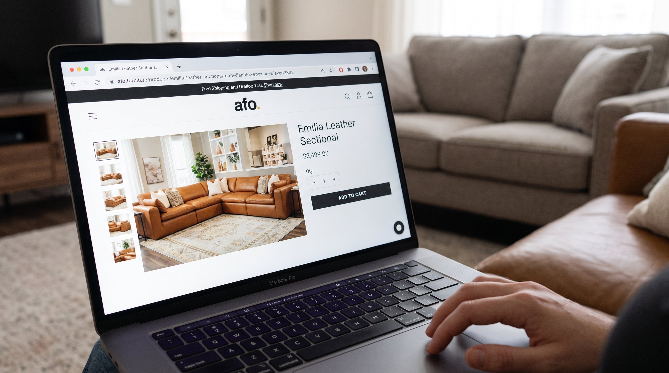 The afo.furniture storefront open on a laptop