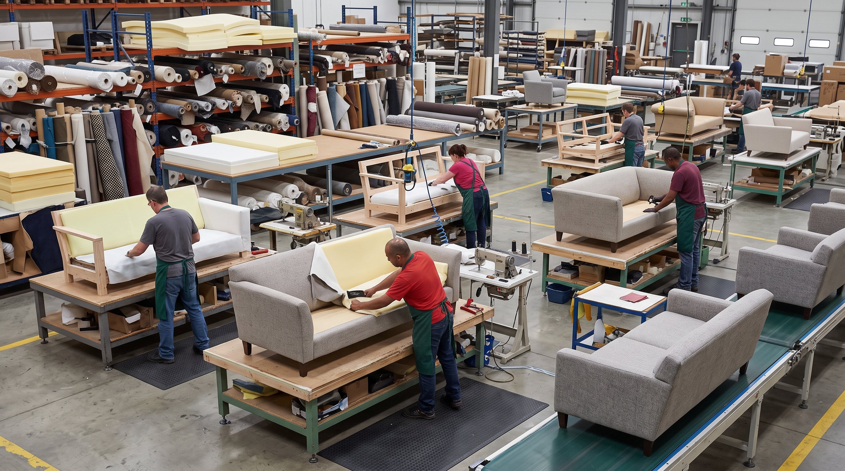A sofa on the manufacturer's production floor