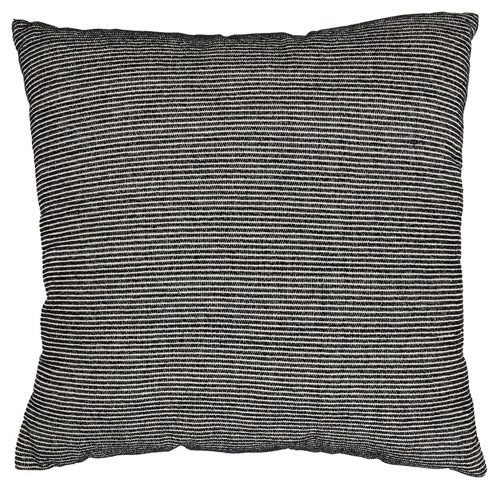 Striped throw pillow cover in dark and off-white fabric, square shape