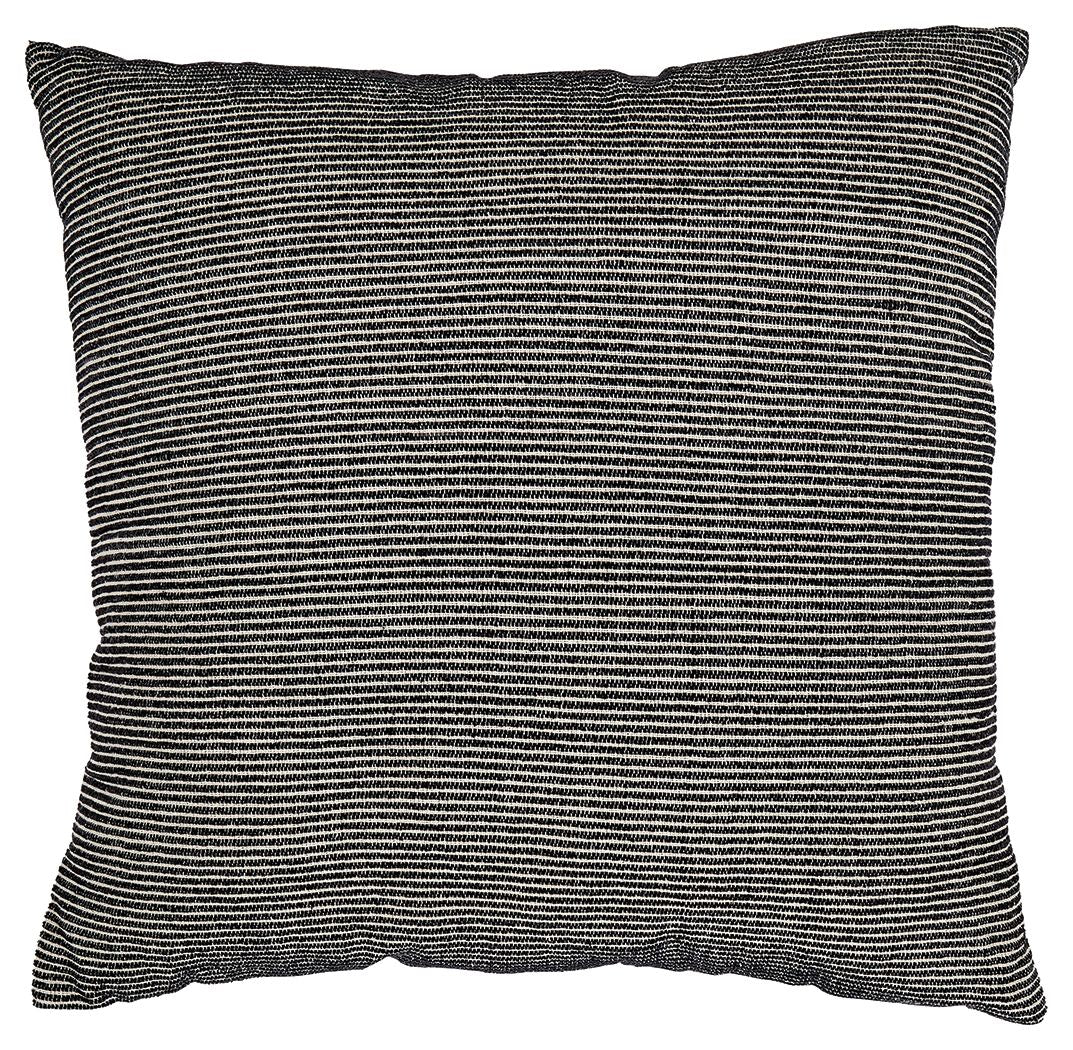 Striped throw pillow cover in dark and off-white fabric, square shape
