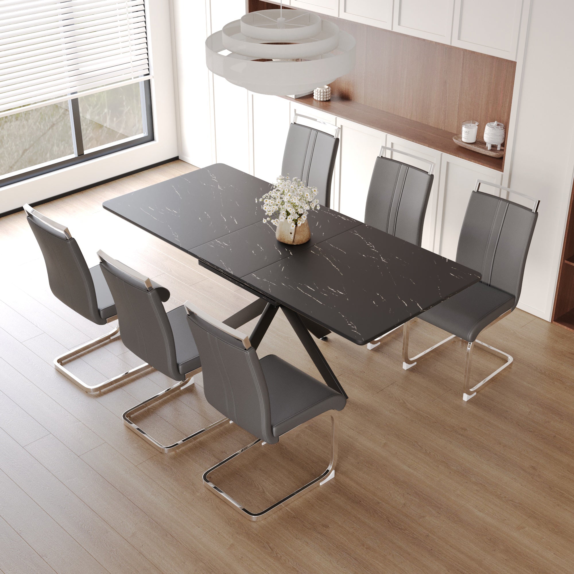 62" Extendable Dining Table Set for 6-8 People