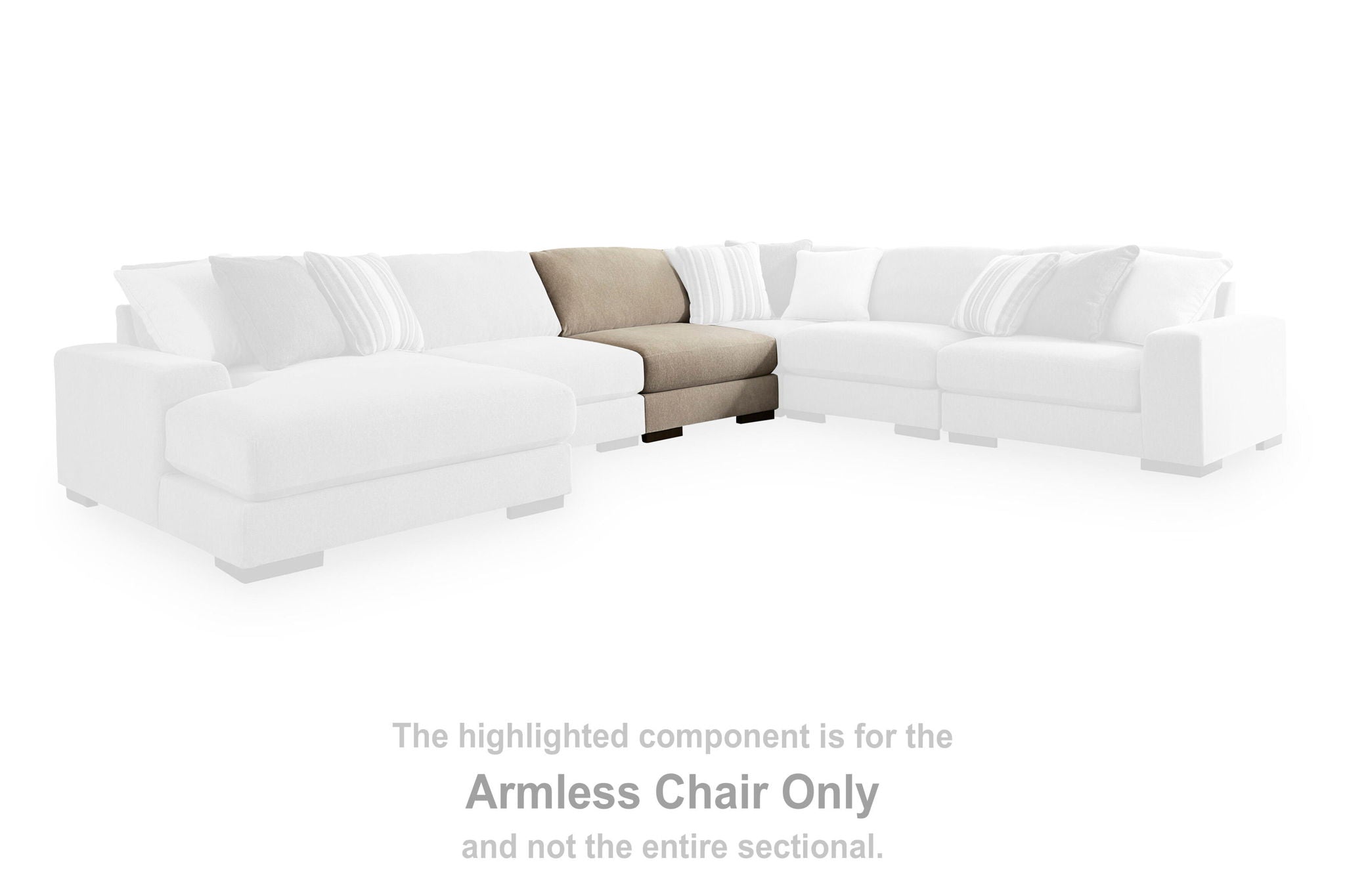 Beige armless chair component for a sectional, highlighted in the arrangement