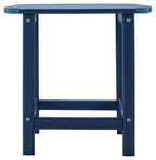 Outdoor end table in navy blue with slatted top and open lower shelf