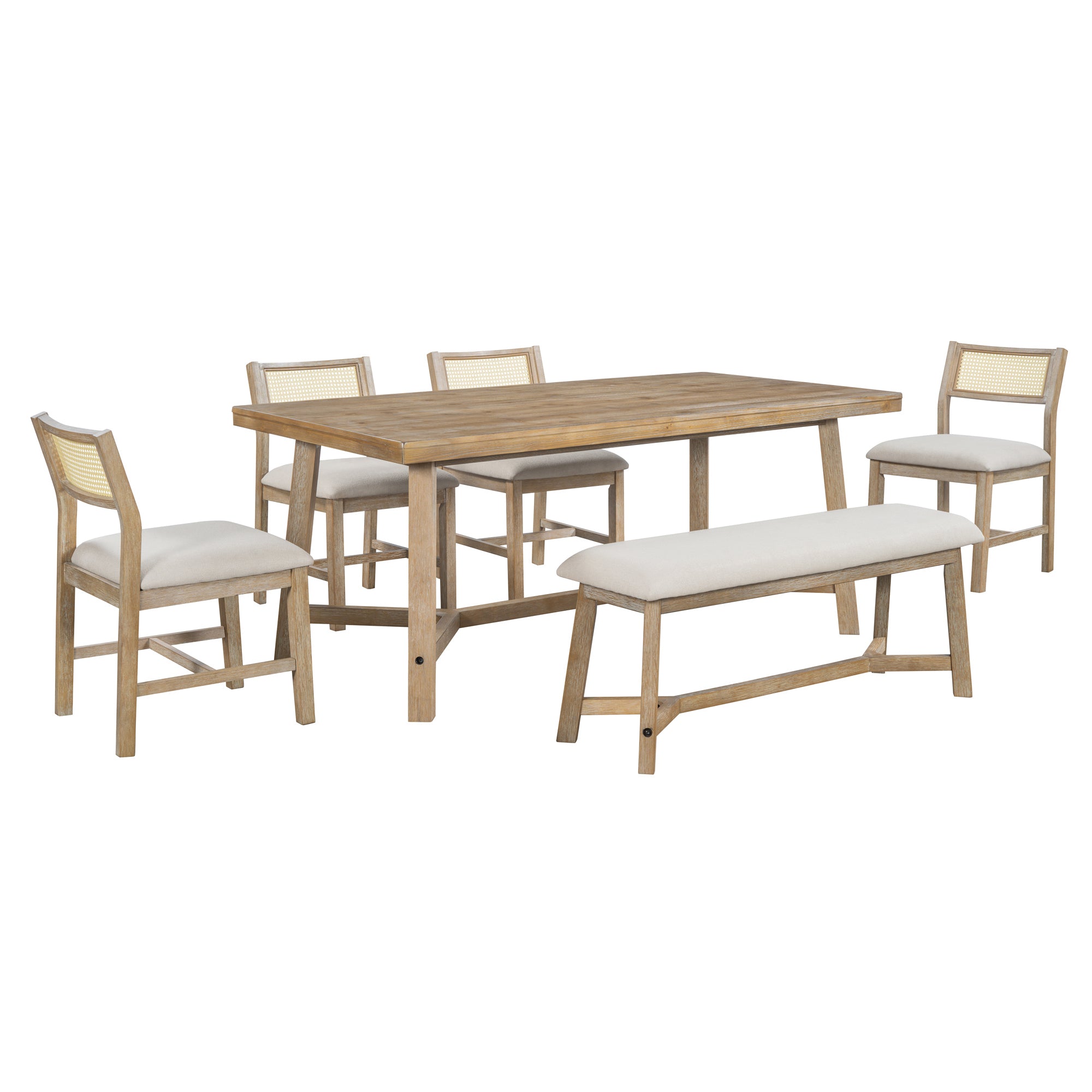6-Piece Farmhouse Dining Set (Natural Wood)