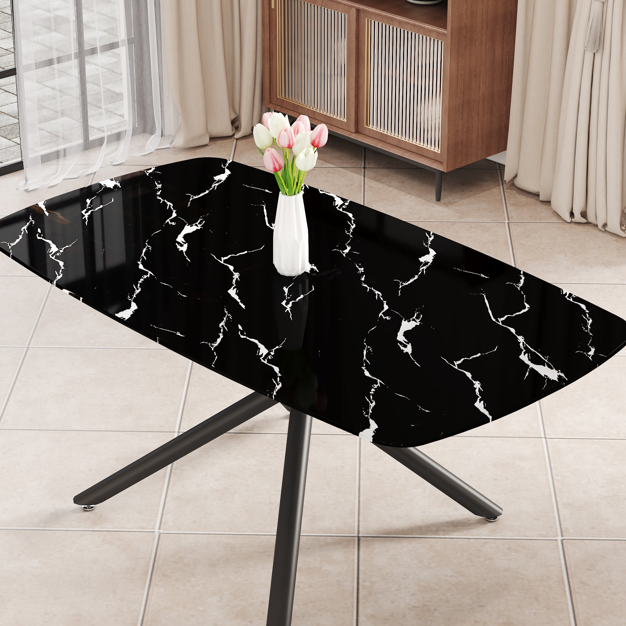 9-Piece Dining Set with Marble-Like Table & 8 Chairs