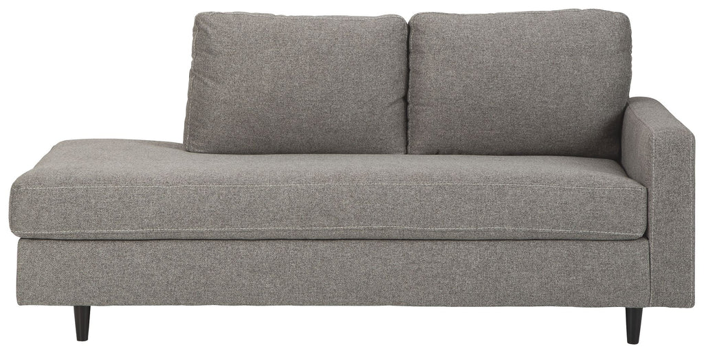 Graphite gray chaise sofa with two back cushions and wide seat