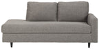 Graphite gray chaise sofa with two back cushions and wide seat