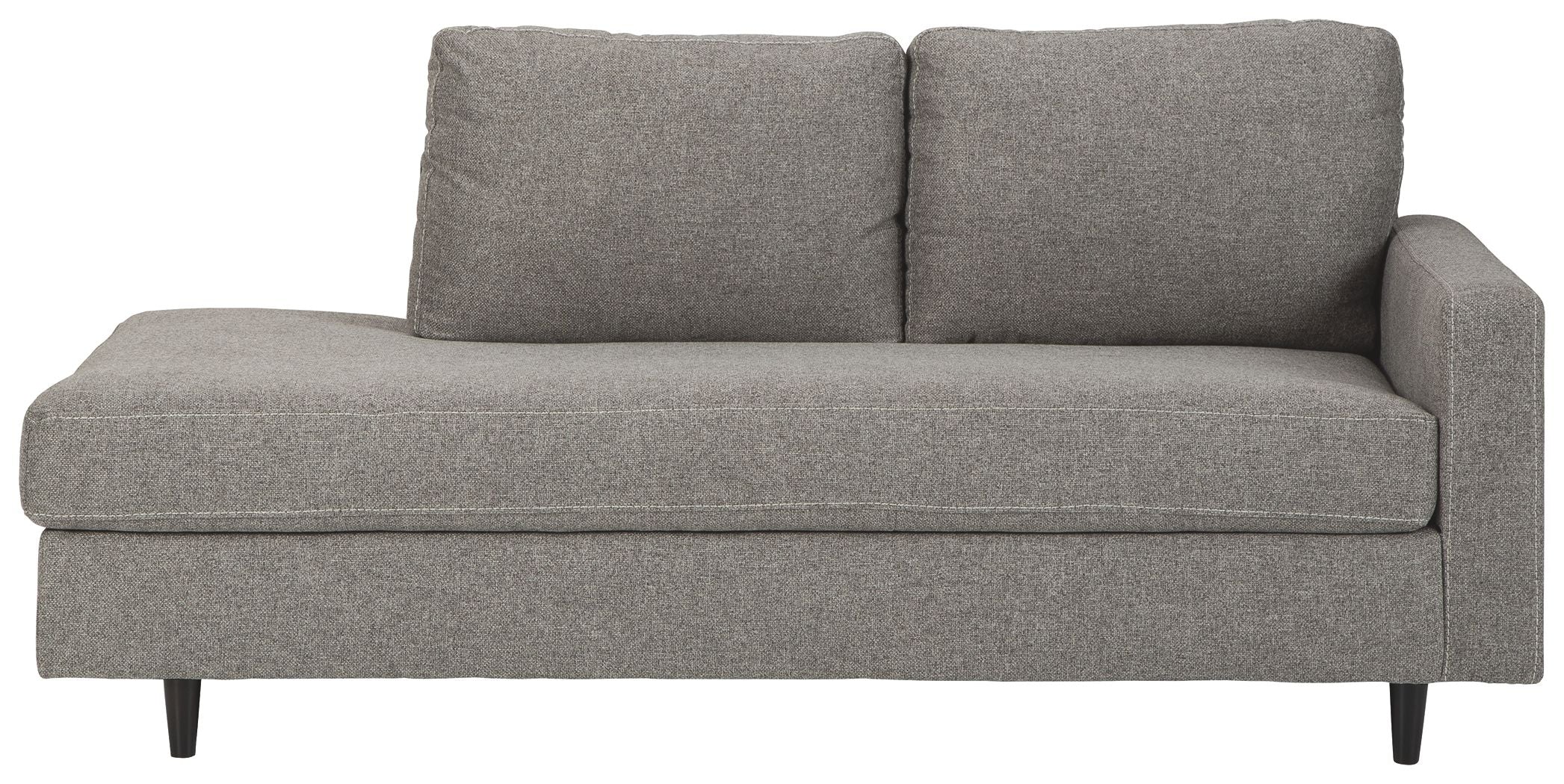 Graphite gray chaise sofa with two back cushions and wide seat