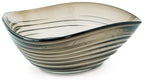 Solariston gray-brown glass bowl with black accent rim and layered stripes