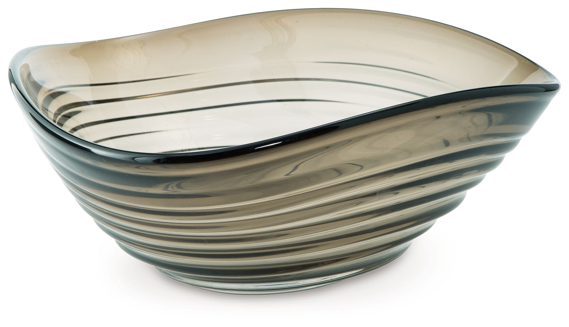 Solariston gray-brown glass bowl with black accent rim and layered stripes