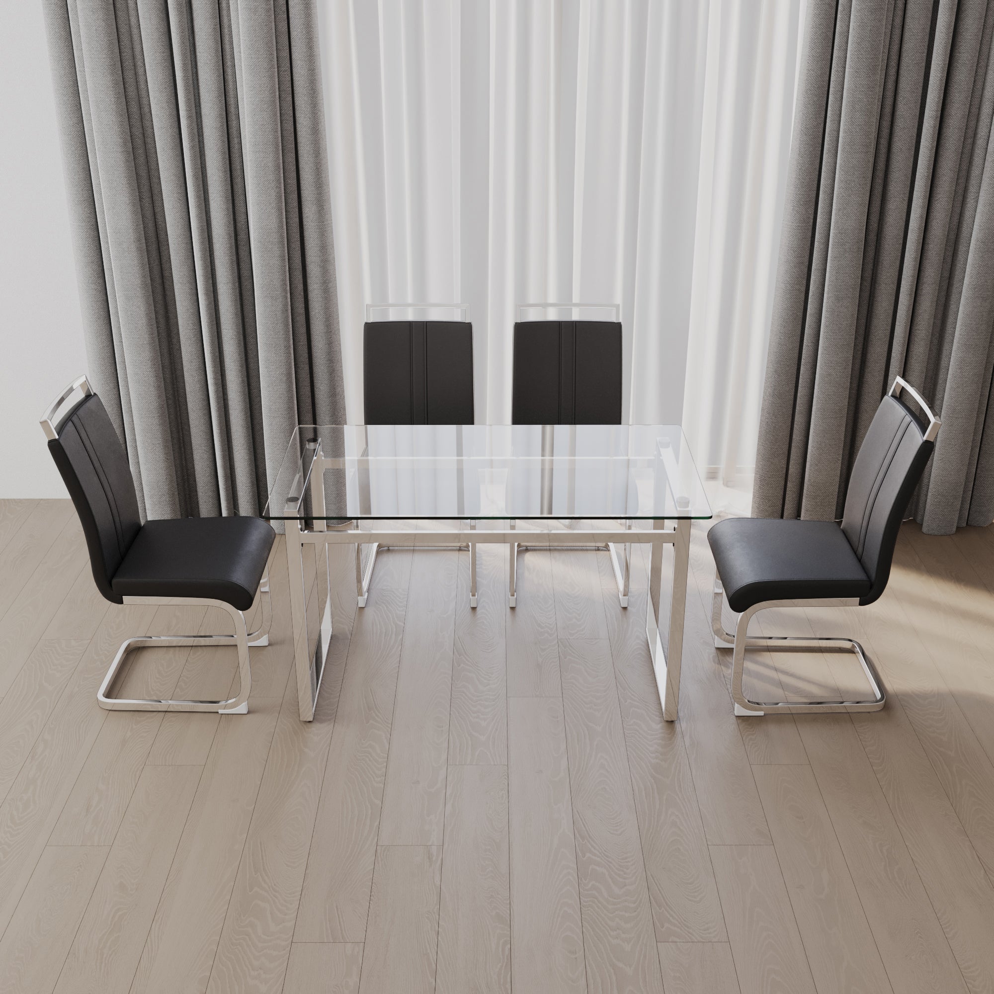 51" Glass Dining Table Set for 4 - Silver Legs