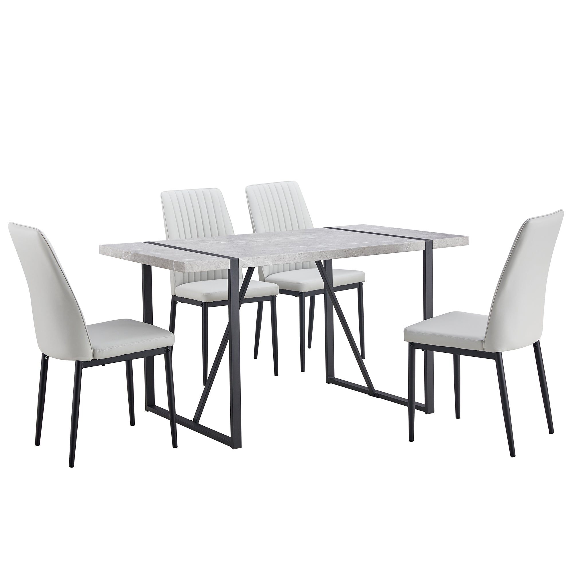 5-Piece Dining Set w/ Faux Leather Chairs - Gray