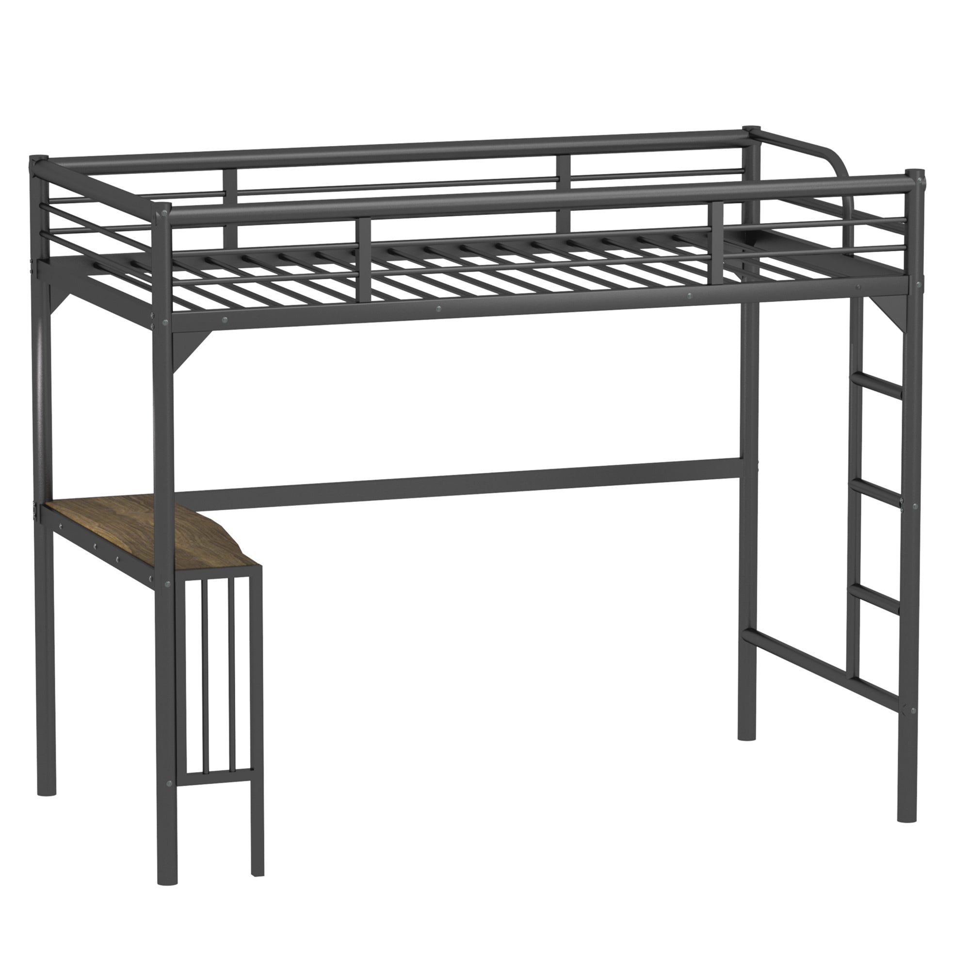 Modern Black Twin Metal Loft Bed with Desk - Sturdy Design
