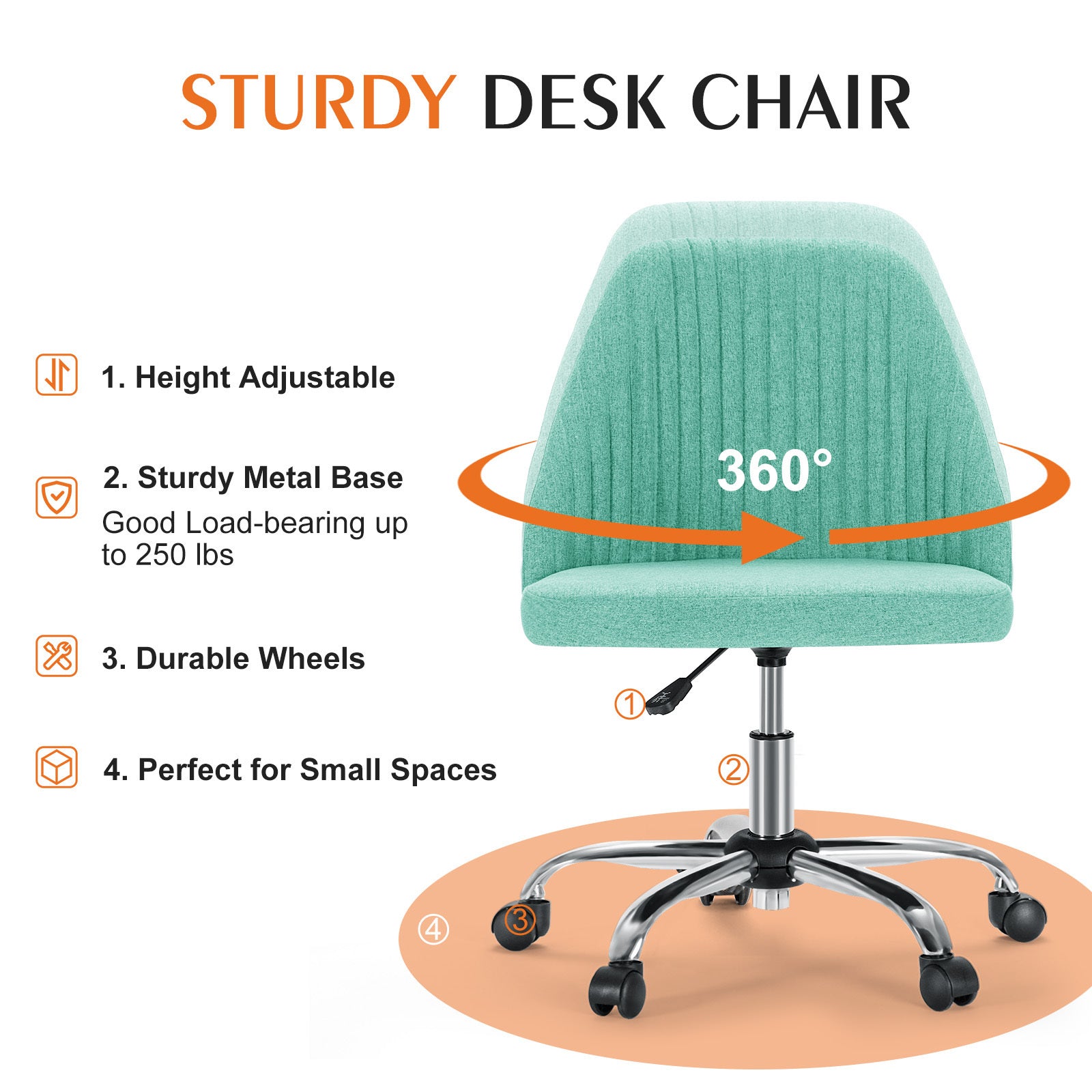 Armless Office Chair with Wheels for Small Spaces