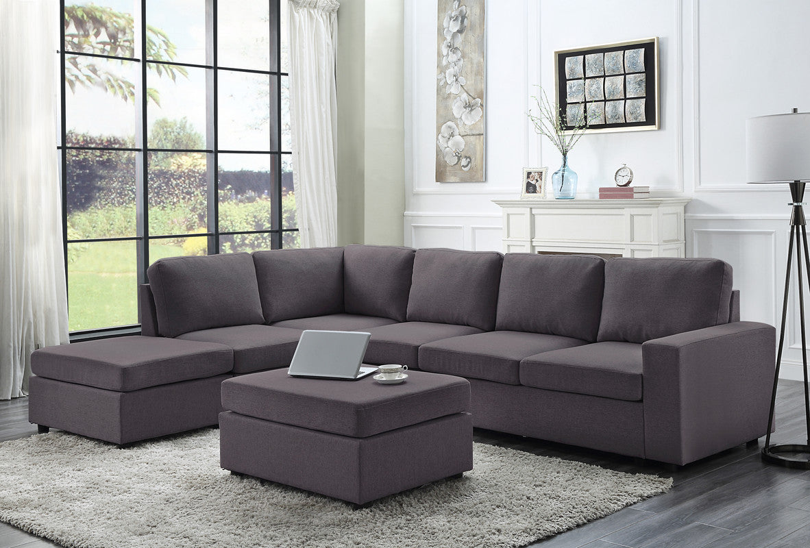 120' Dark Gray Linen Modular Sectional Sofa & Ottoman