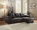 ACME Lloyd Black Faux Leather Sectional Sofa with Sleeper & Storage Chaise-Sleeper Sectionals-American Furniture Outlet