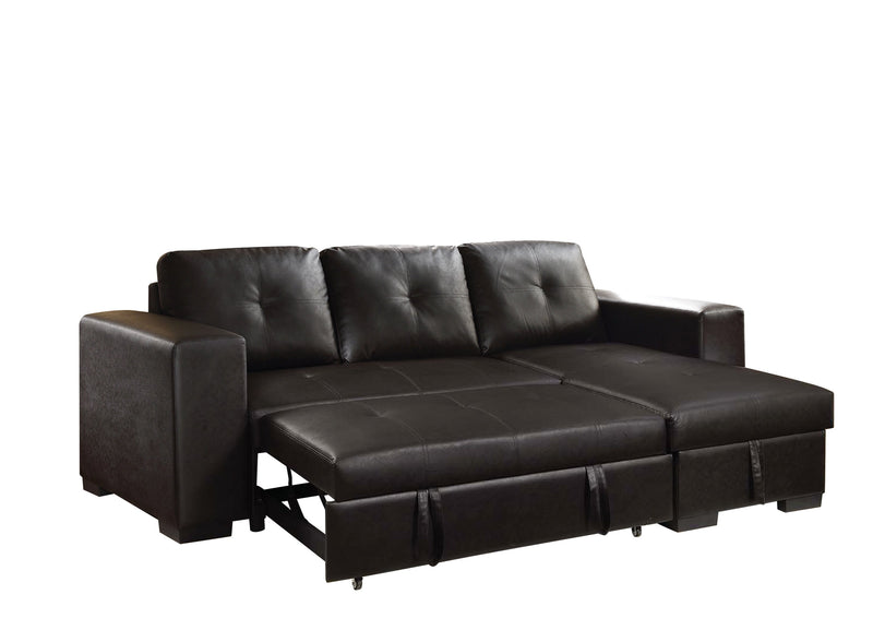 ACME Lloyd Black Faux Leather Sectional Sofa with Sleeper & Storage Chaise-Sleeper Sectionals-American Furniture Outlet