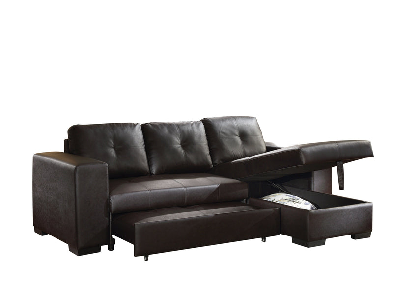 ACME Lloyd Black Faux Leather Sectional Sofa with Sleeper & Storage Chaise-Sleeper Sectionals-American Furniture Outlet