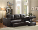 ACME Lloyd Black Faux Leather Sectional Sofa with Sleeper & Storage Chaise-Sleeper Sectionals-American Furniture Outlet