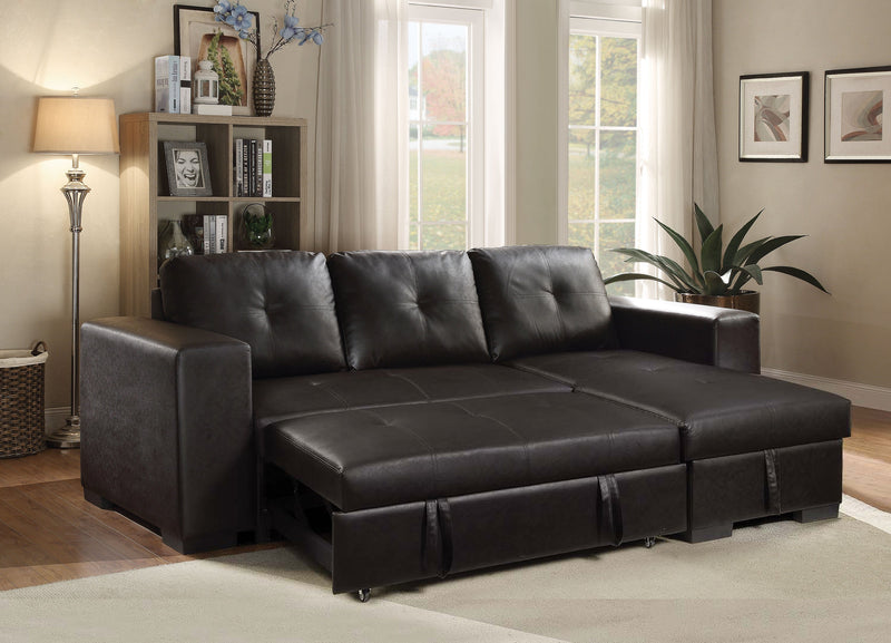 ACME Lloyd Black Faux Leather Sectional Sofa with Sleeper & Storage Chaise-Sleeper Sectionals-American Furniture Outlet