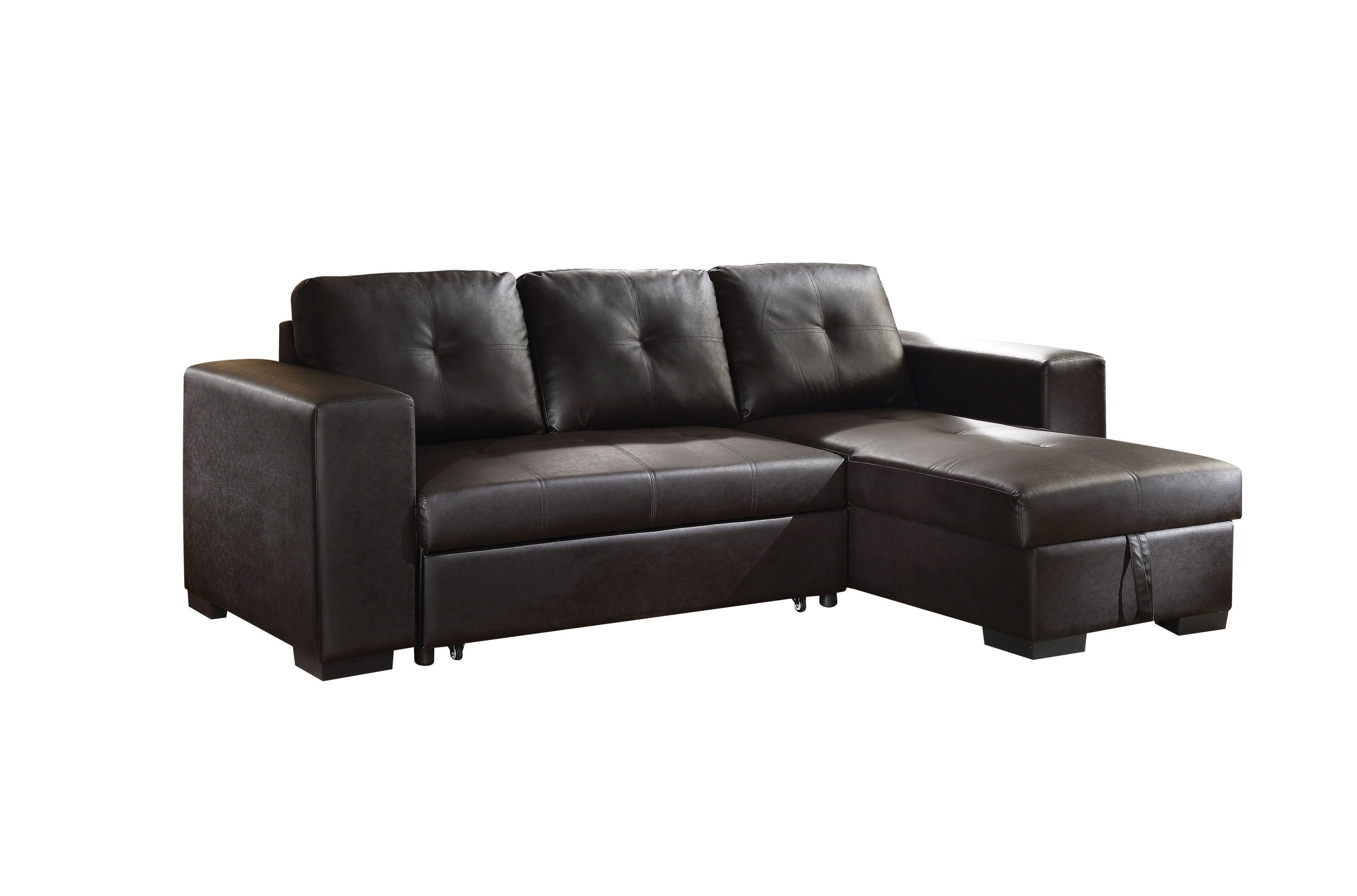 black faux leather l shaped sleeper sectional