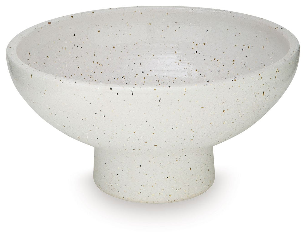 Dallinworth white speckled ceramic bowl with flared sides and flat base
