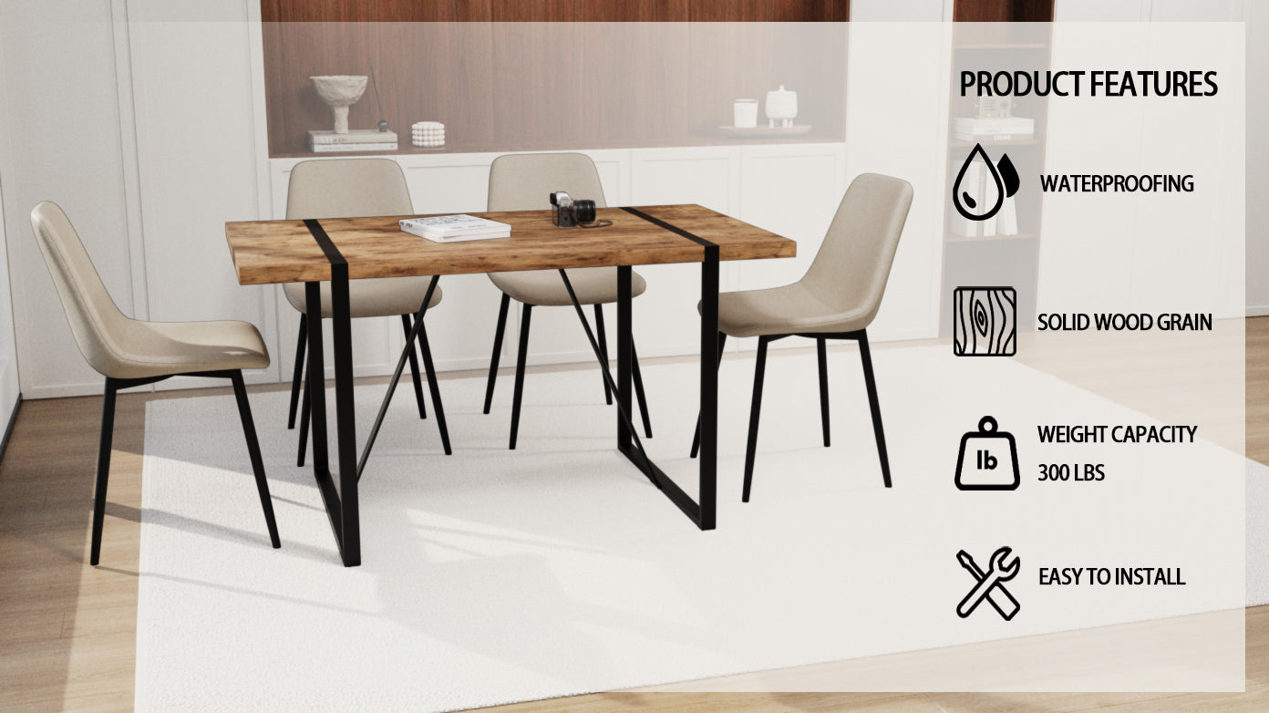 55" Dark Wood Dining Table & Chairs Set - 4 Pcs