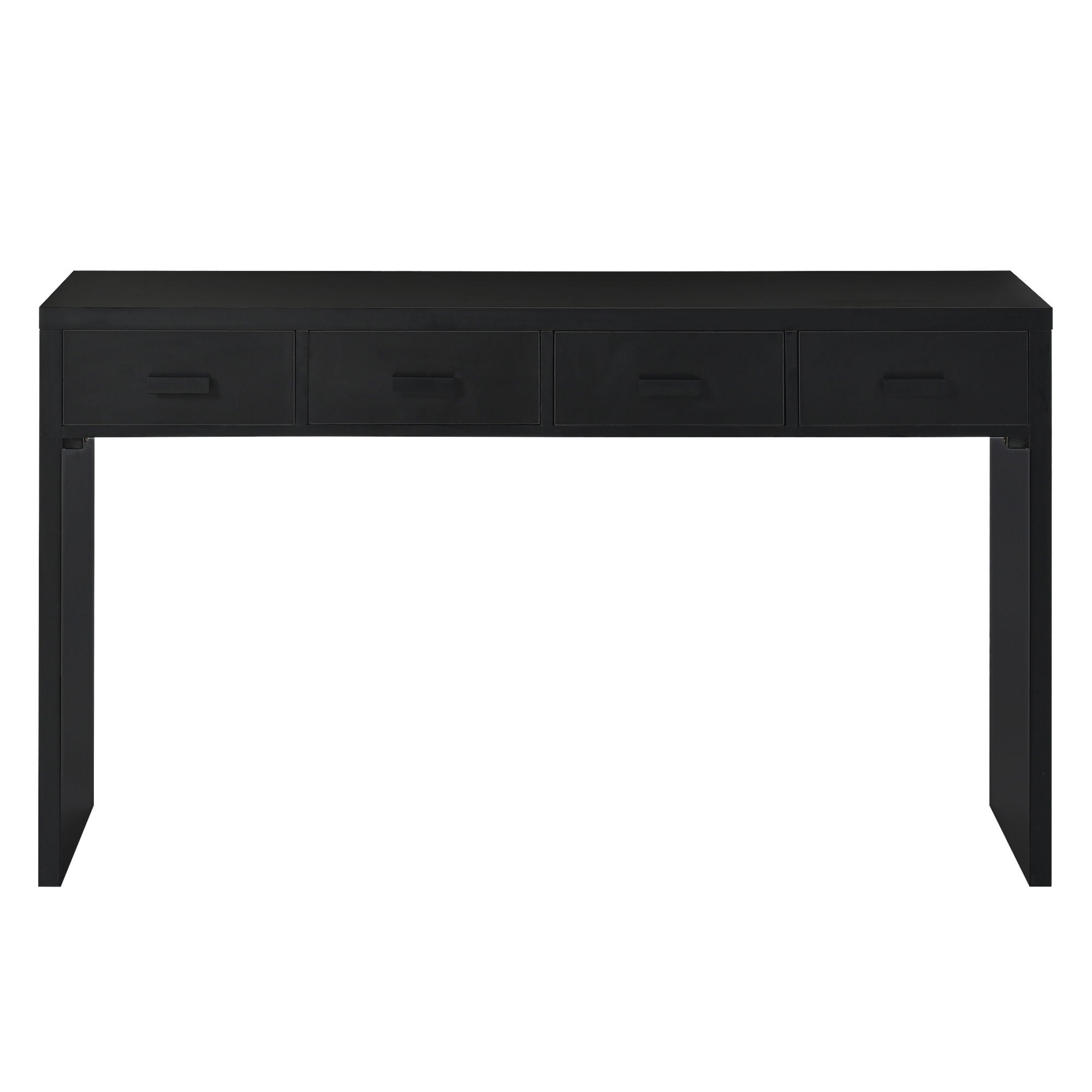 Trexm Modern Minimalist Console Table With Open Tabletop And Four Drawers With Metal Handles For Entry Way, Living Room And Dining Room (Black)