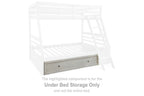 Under-bed storage drawer, antique white, with metal pull and open front panel