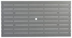 Gray slatted tabletop with round umbrella hole