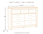 Light brown dresser diagram with drawer layout and labeled dimensions