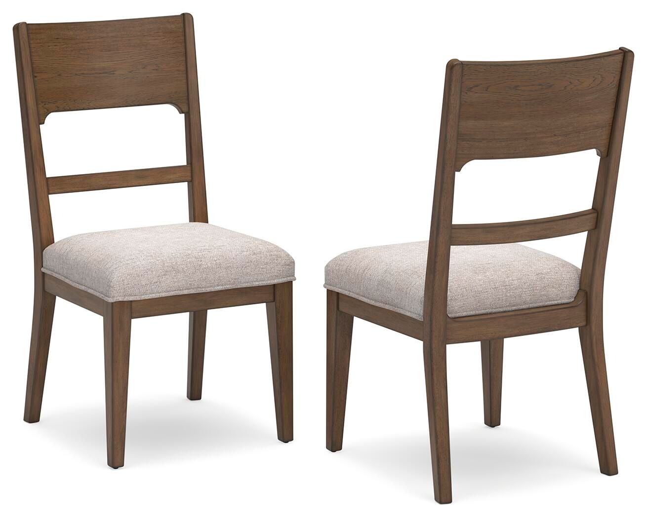 Upholstered dining side chairs set of 2, oatmeal seat cushions and light brown curved wood backs