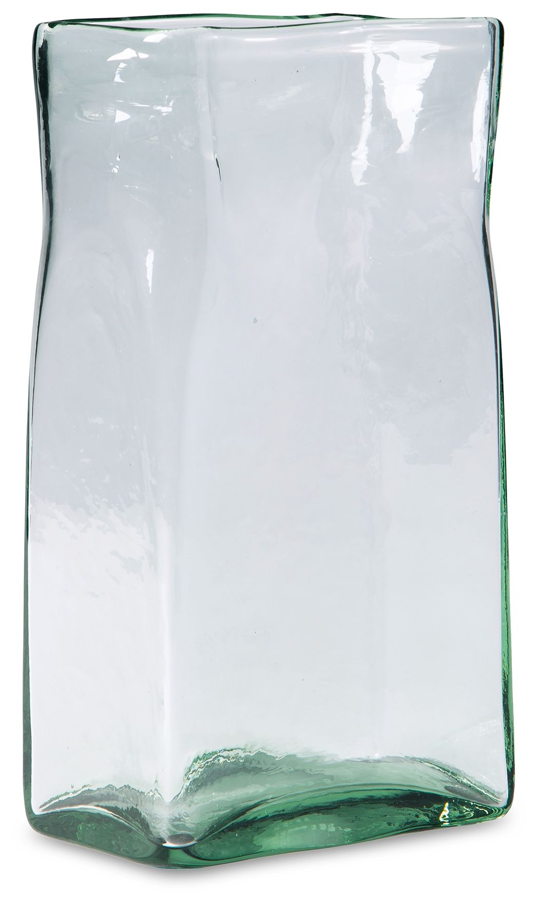 Taylow green-tinted glass vase with square shoulders and flared base