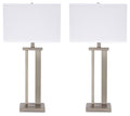 Metal table lamp set, pearl silver finish with square shades and bases